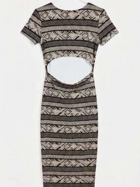 Cutout Back Midi Dress in Black and Cream - Womens